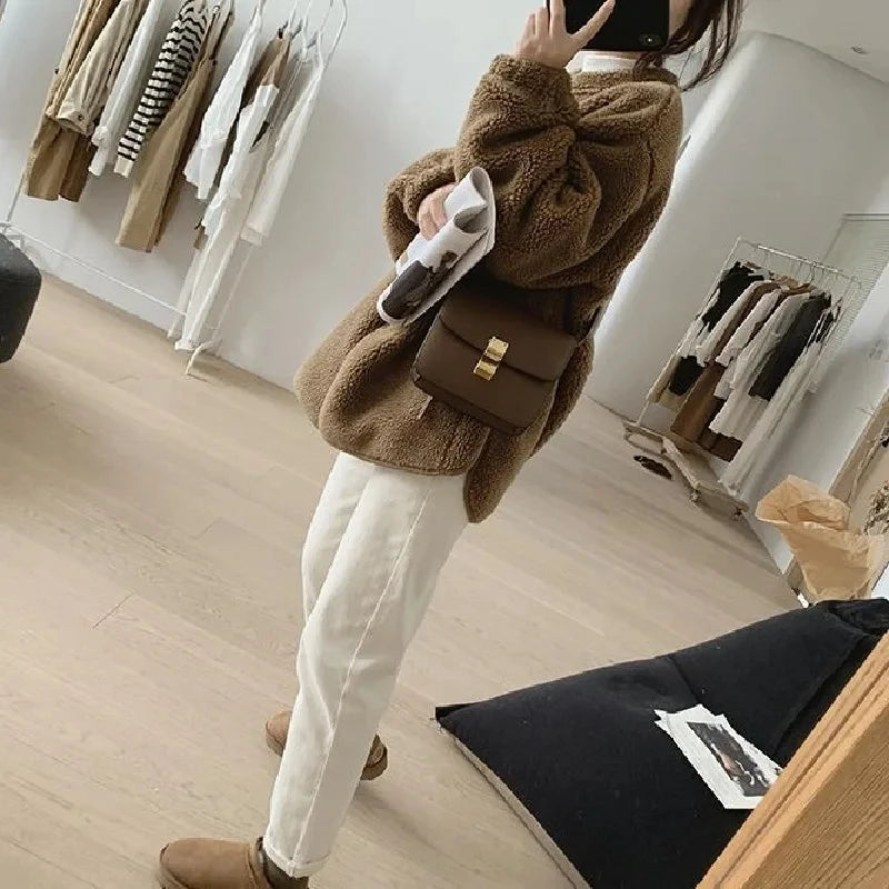 Y2k Korean Version Winter Clothes Women Jackets Lambwool Coat Fashion Casual Loose Oversize Thick Parkas Long Sleeve Tide Coats