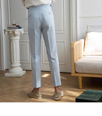 High-end Striped Men's Suit Pants Spring Summer Thin Italian Straight Casual Trousers Blue Paris Buckle Business Trousers