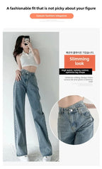 Design Sensibility High-Waisted Slimming Jeans Loose-Fit Straight-Leg Women's Korean Style Tie-Detail Wide-Leg Casual Trousers