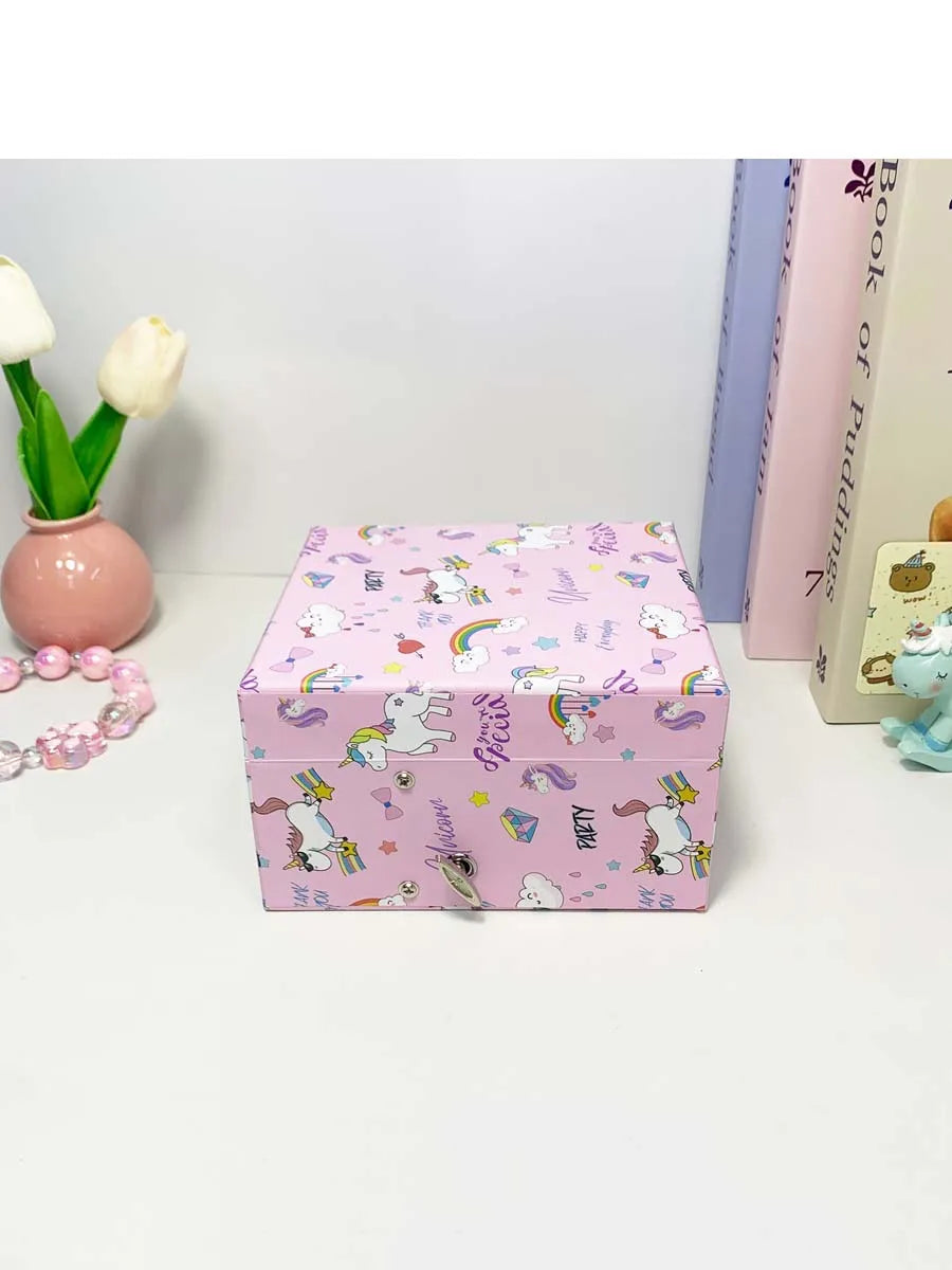 1pc Music Box with Drawer Mirror Rotating Pink Pony Jewelry Storage Box for Ring Necklaces Bracelets Birthday Gift