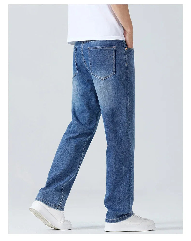Summer Thin Straight Jeans Men's Clothing Soft Breathable Trousers Male Brand Comfortable Business Loose Denim Pants Retro Y2K