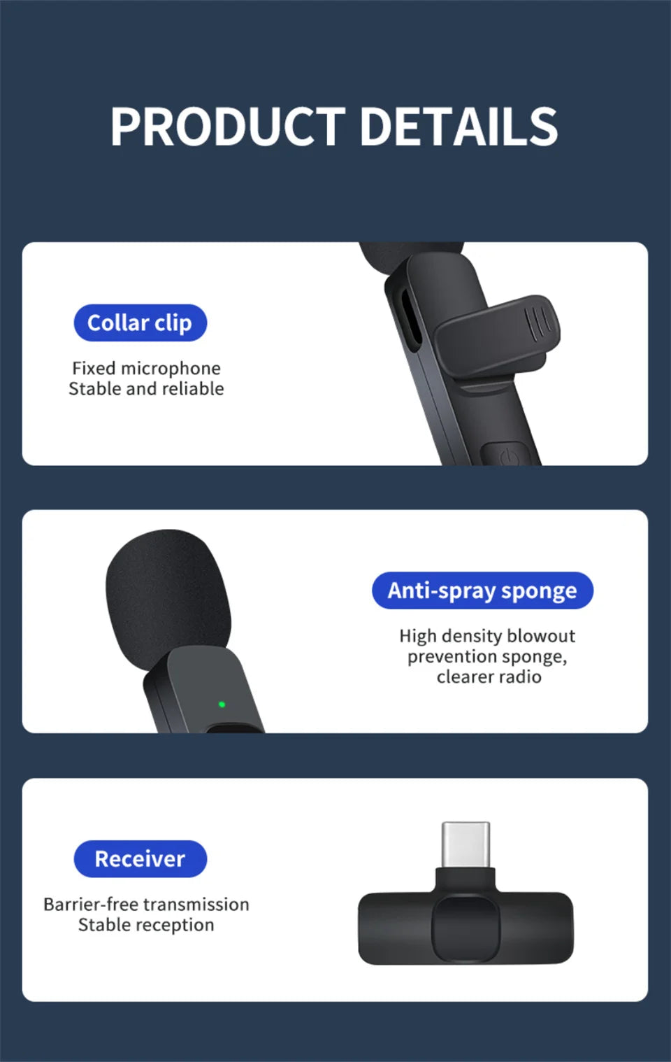 Lavalier Wireless Bluetooth Microphone Portable Audio Video Recording Mini Mic For iPhone Live Broadcast Gaming Phone Type-C
