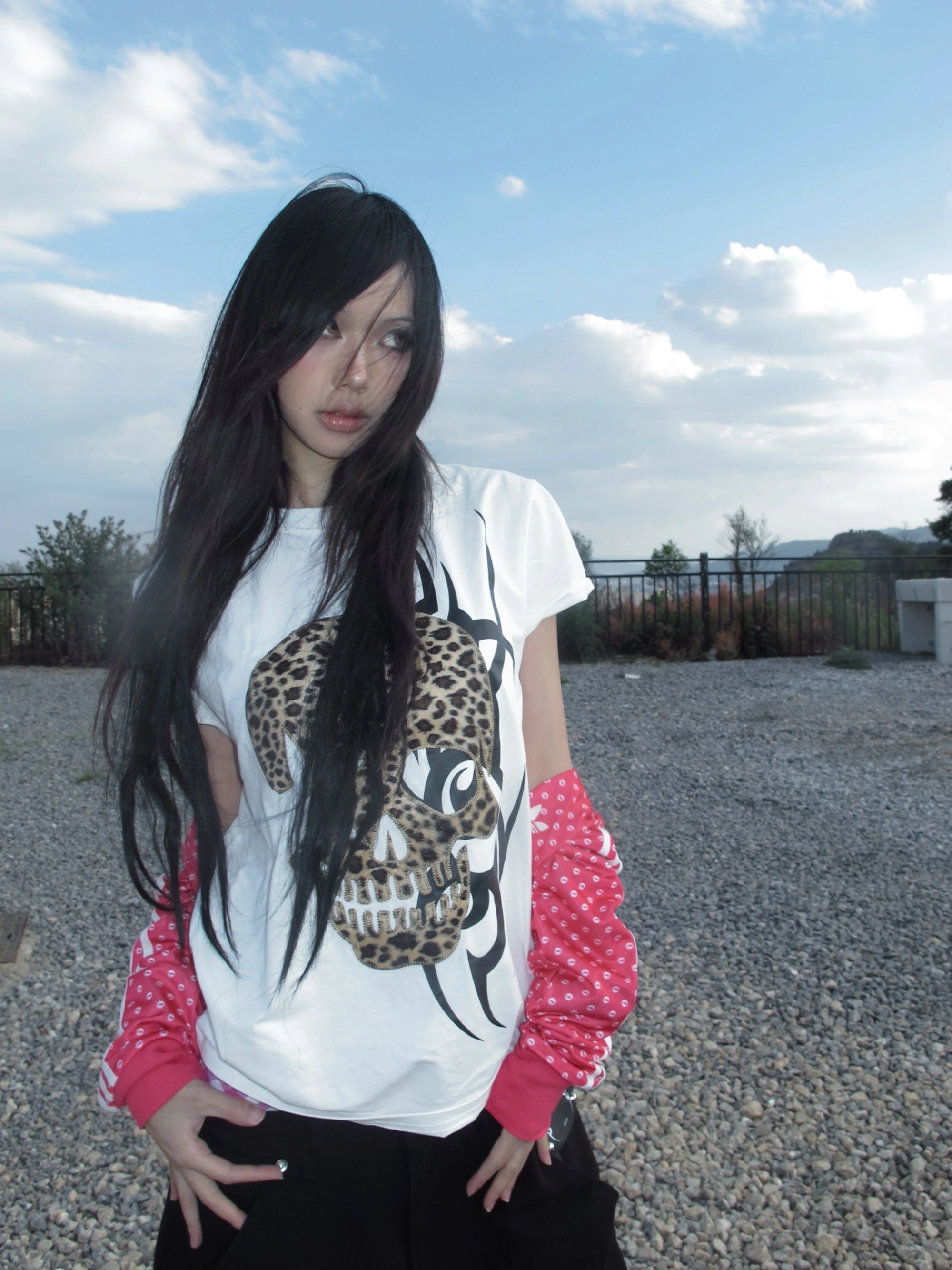 Karrcat Trashy Y2k Skull Print T-shirt Grunge Aesthetics Short Sleeve Tee Shirt Vintage 2000s Style Streetwear Gothic Punk 90s