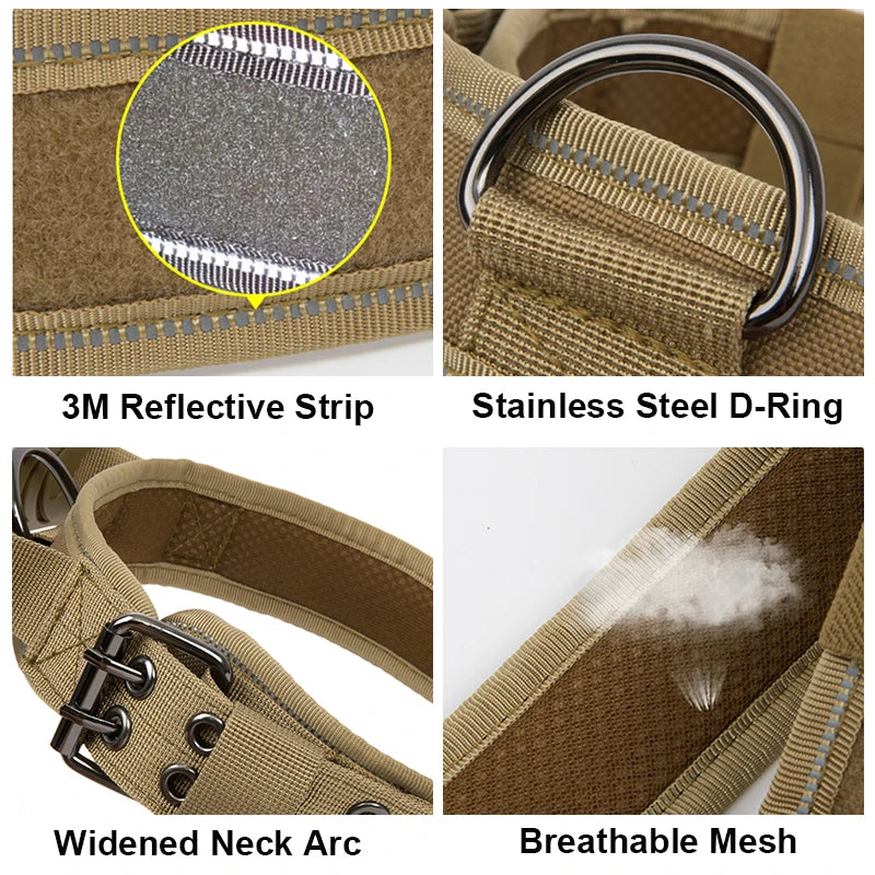 Tactical Dog Training Collar With Handle Reflective Collar Leash No Pull Lead Collars For Small Big Dogs Walking Pet Accessories