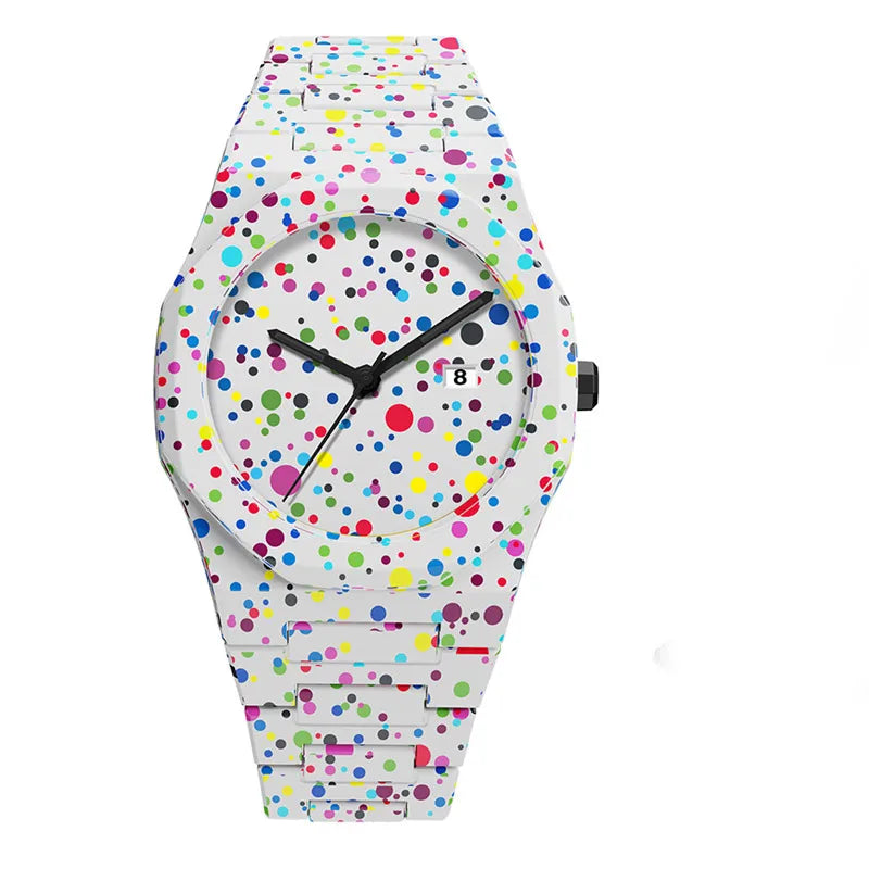 Creative Black and White Sketching Fashion Brand Men's Quartz Watch Casual Plastic Strap Waterproof Calendar Women's Watch