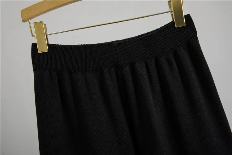 Korean Design Knitted 2 Piece Sets Women Knitwears Double Breasted Sweater Cardigan Tops Conjuntos High Waist Sweatpants Outfit