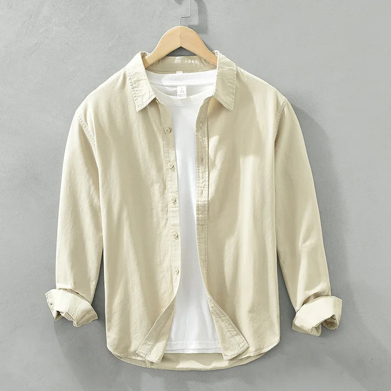 2025 Spring New Casual 100% Cotton Long Sleeve Shirt for Men Multi-color Simple Solid Color Classic Daily Shirts CM6651