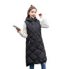 Women's Sleeveless Vest Long Down Padded Jacket Solid Color Hooded Loose Ladies Fashion Casual Warm Winter Jacket Vest Women