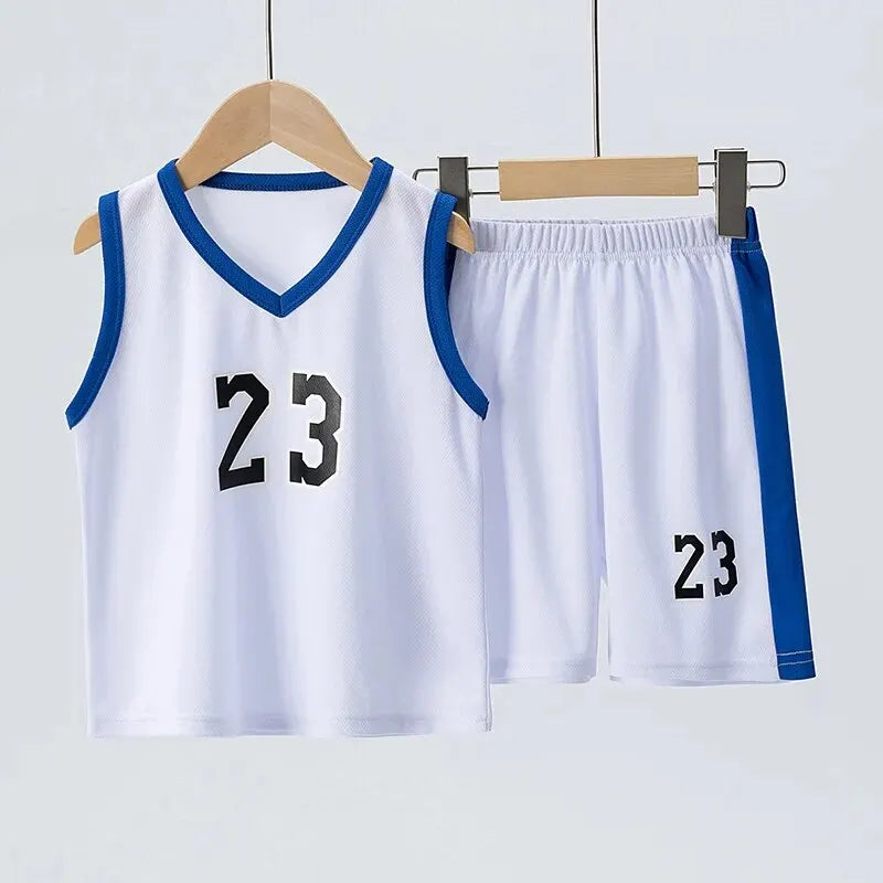 2 Pcs Summer Children's Quick Drying Sports Suit Boys' Comfortable And Breathable Multi-color Vest Girls' Running Casual Shorts