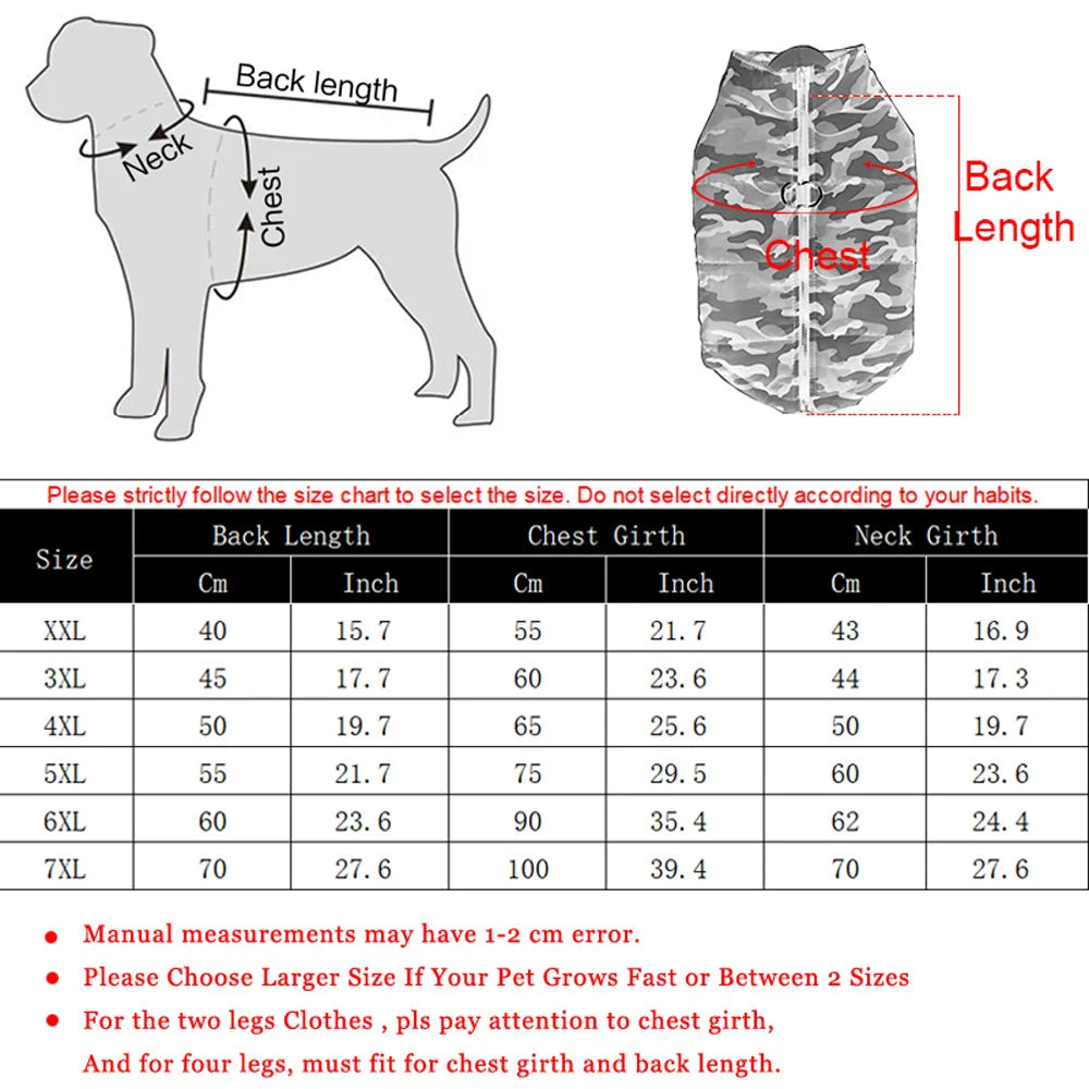 Large Dog Clothes Winter Jacket For Labrodor Clothing Camouflage Padded Dogs Vest Costume With Zipper Winter Bulldog Pet Outfits