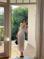 2024 Korean Style Open-back Halter Neck Dress Women's Summer Elegant Long Dress Waist-fitted A- line Skirt Sleeveless