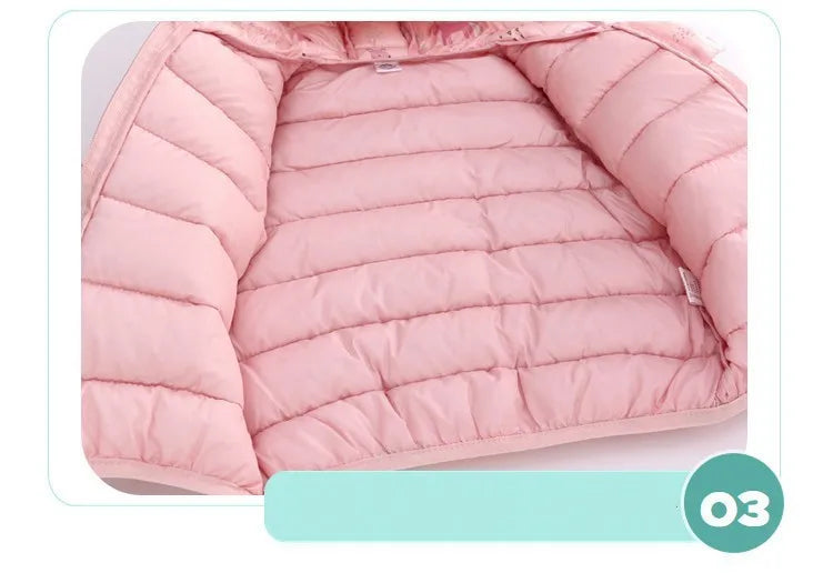 Children Boys Baby Hooded Lightweight Down Jackets Warm Outerwear Autumn Kids Girls Coats Cartoon Dinosaur Print Casual Clothing