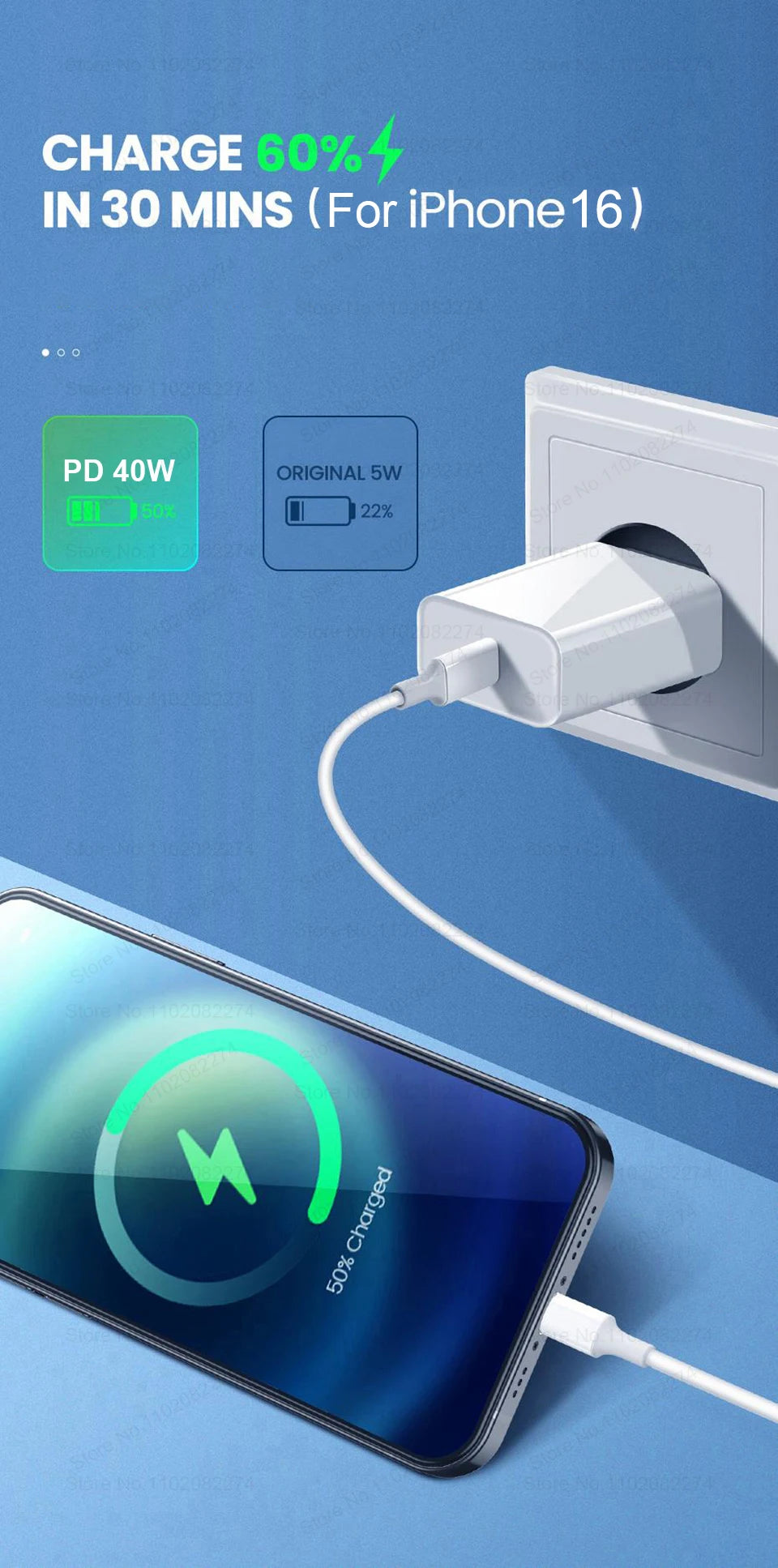 Original PD 40W Fast Charger For iPhone 15 11 12 13 14 16 Pro Max Charging Cable For iPhone USB Type C Charger Phone Accessories