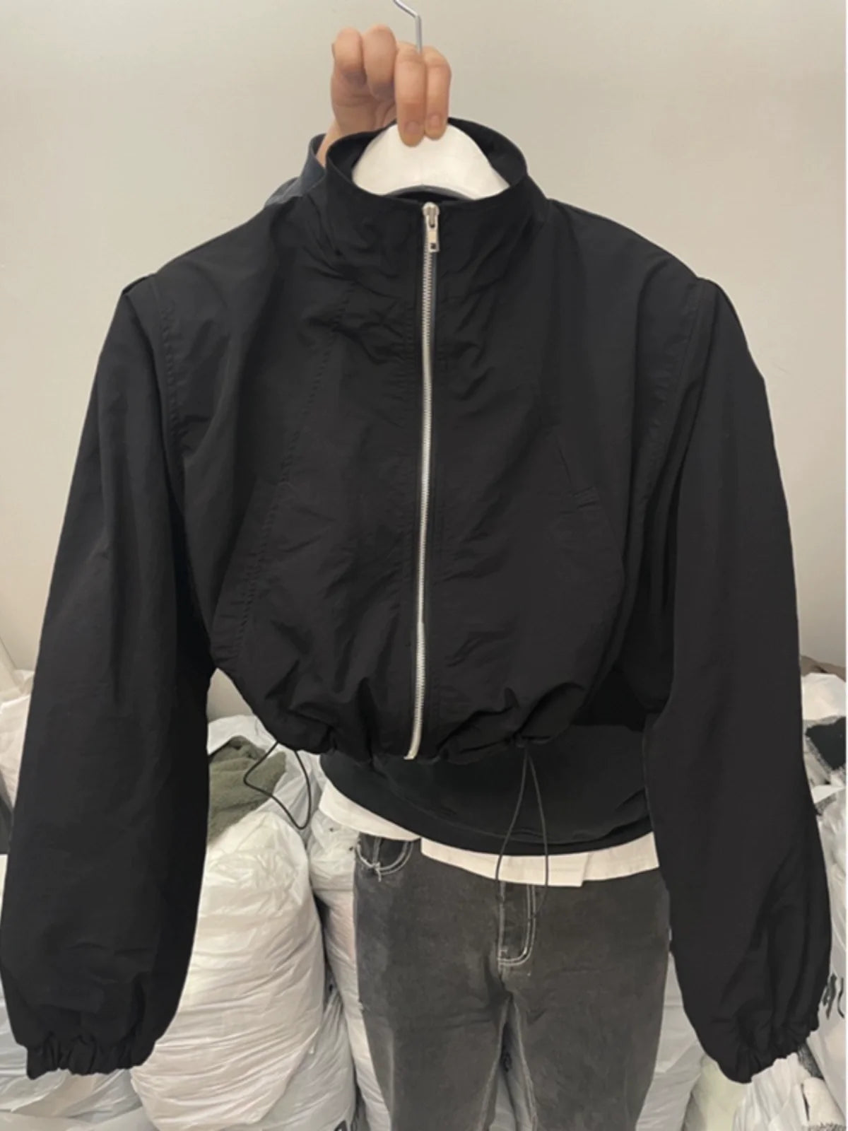 Autumn Vintage Women's Windbreaker Cropped Jackets Harajuku Oversized Streetwear Long Sleeve Casual Fashion Female Elegant Top