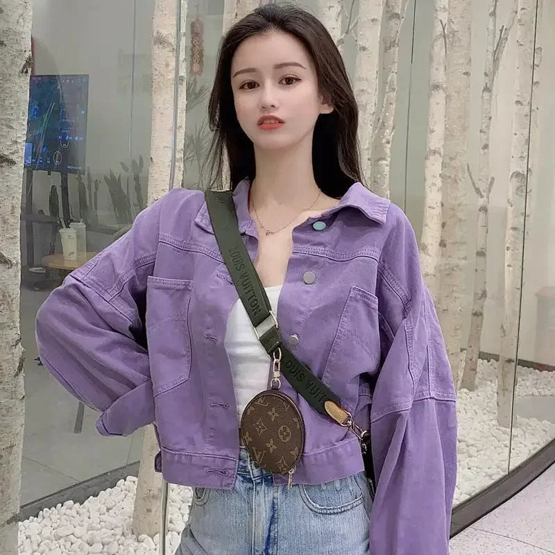 Internet Celebrity Purple Denim Jacket for Women Spring Autumn New Fashion Versatile Small Bf Loose Short Jacket Denim Jacket
