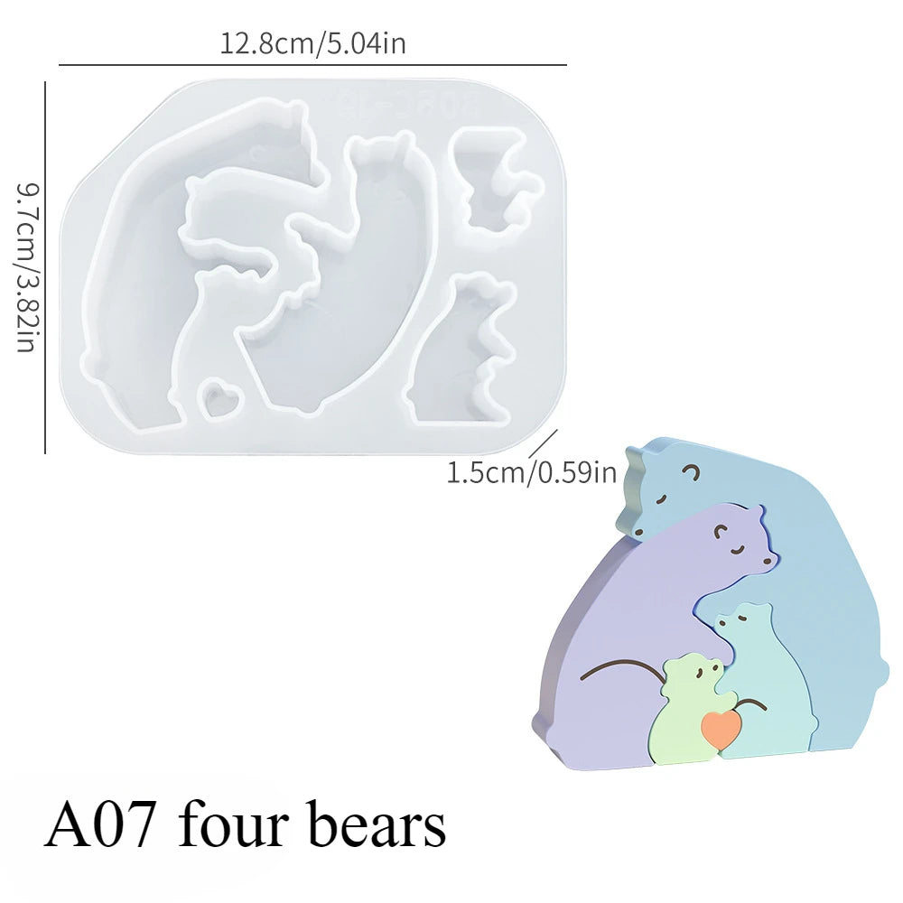 Dogs Family Puzzles Clay Silicone Mold Cat Bear Elephant Gypsum Plaster Mould Animal Craft Ornament Cement Concrete Resin Mold