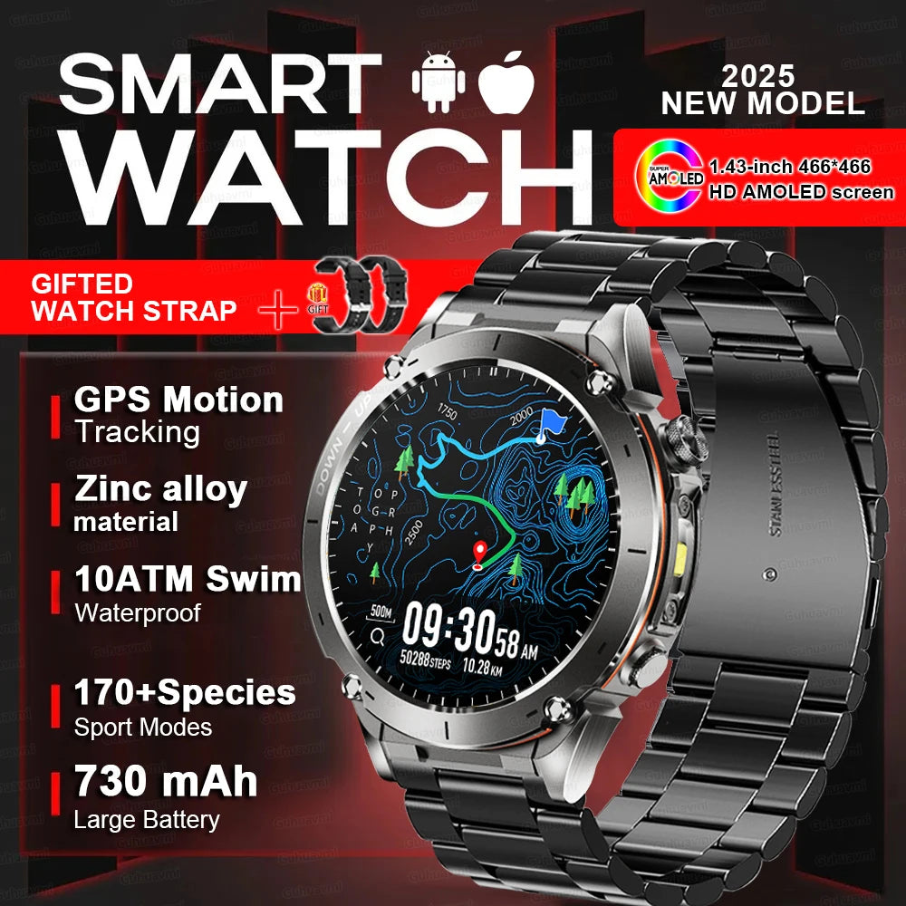 Men New Outdoors Sports Military GPS SmartWatch 10ATM Waterproof 730mAh High Battery Compass NFC HD Call For Huawei Xiaomi Watch