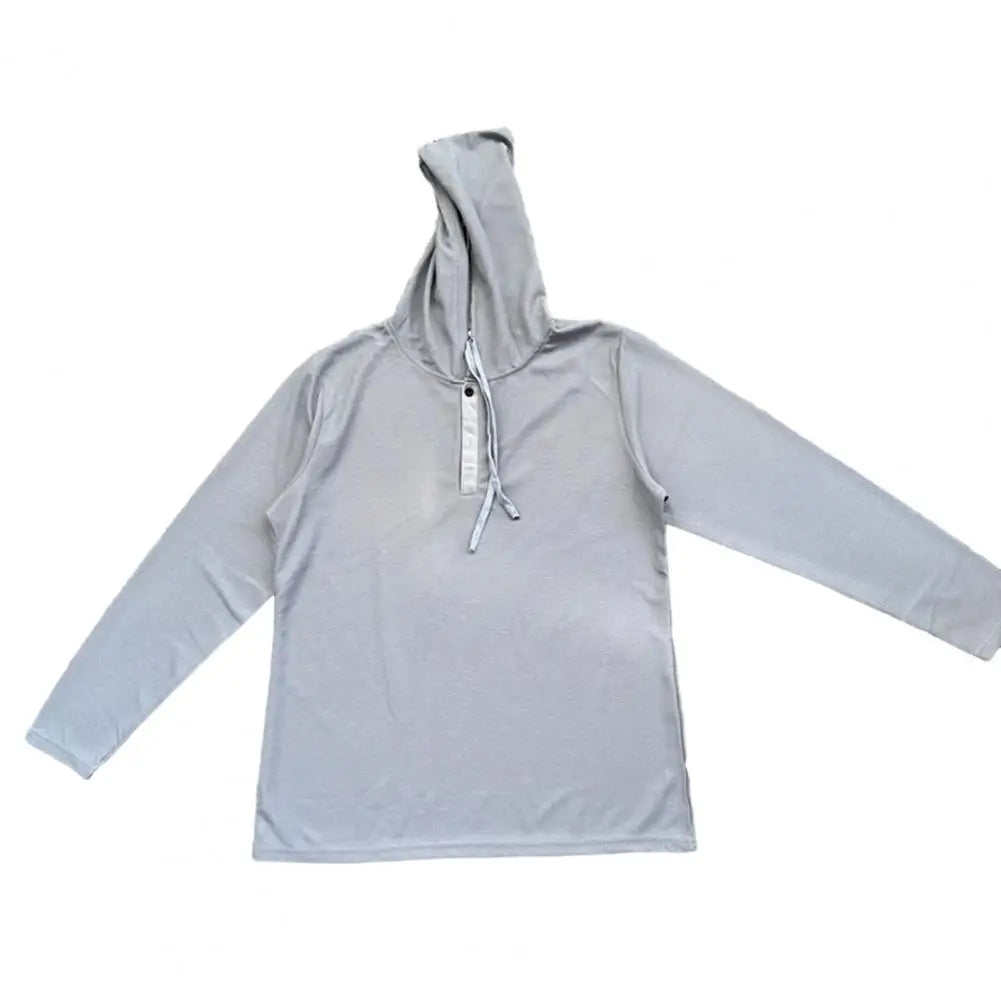 Spring Solid Color Slim Fit Long Sleeved T-shirt, Men's Hooded Breathable Sports Top, Waffle Cotton Casual Long Sleeved Shirt
