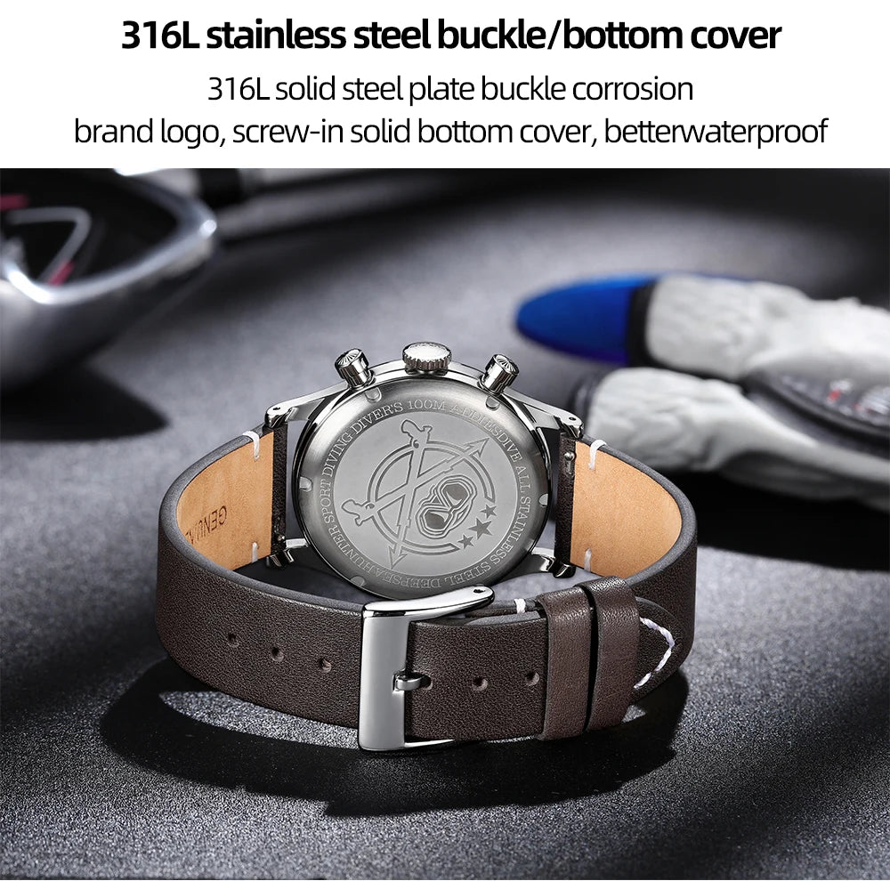 ADDIESDIVE Retro Quartz Watch for Men VK64 Multifunctional 24 Hour Chronograph Watches Bubble Mirror Glass 100m Dive Wristwatch