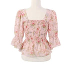 Chiffon Shirt for Women New Floral Flared Sleeves Wrapped in Chest and Waist to Make Them Look Slim Top for Women