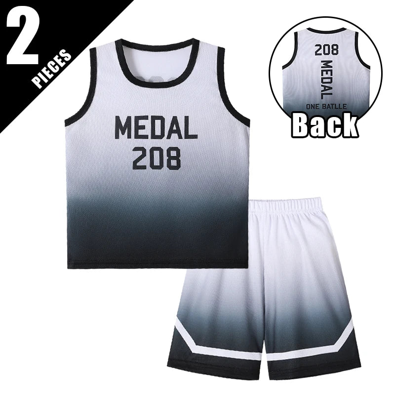 2 Pcs Summer Children's Quick Drying Sports Suit Boys' Comfortable And Breathable Multi-color Vest Girls' Running Casual Shorts
