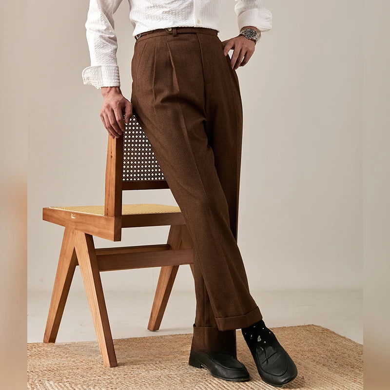 Italian Naples Trousers High Waisted Straight Men's Business Casual Pants High-end Elegant Retro Suit Pants Banquet Wedding