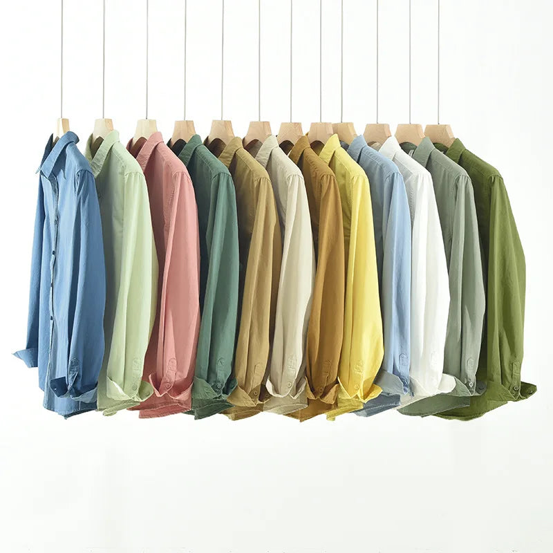 2025 Spring New Casual 100% Cotton Long Sleeve Shirt for Men Multi-color Simple Solid Color Classic Daily Shirts CM6651