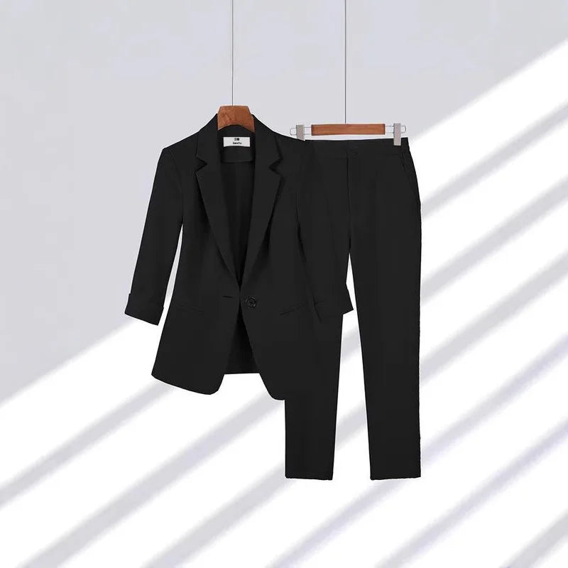Elegant Women's Two Pieces Set Outfits Casual Long Sleeved Blazer and Pants Suit for Female Streetwear Spring and Autumn 2025