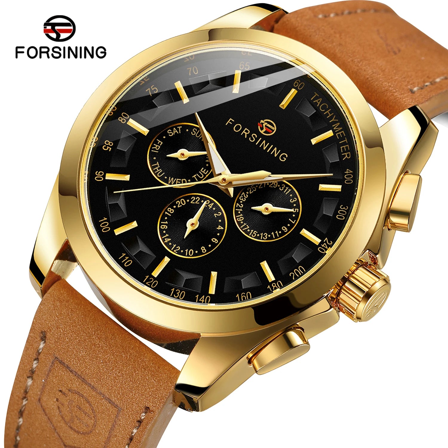 FORSINING Men Watches Automatic Mechanical Watch Luxury Gold Clock Genuine Leather Waterproof Watch Men Military Wristwatch Man
