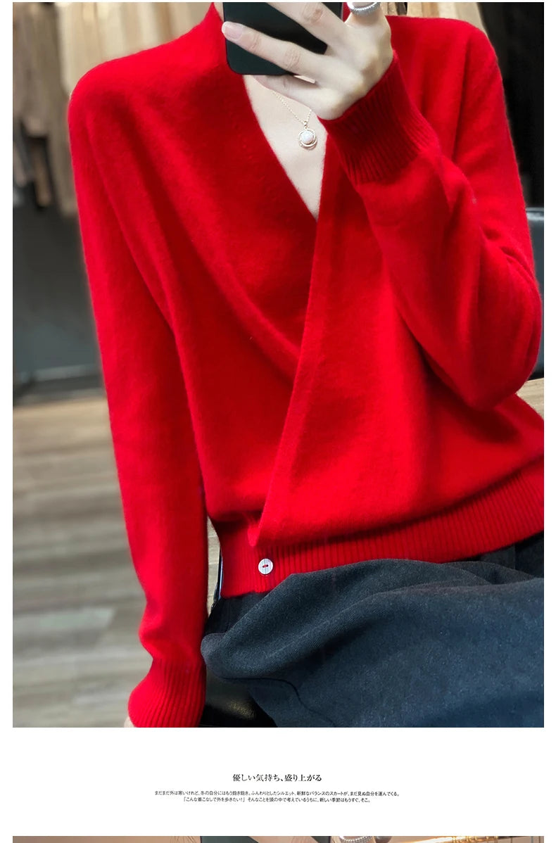 Japanese Kimono Cardigan Pure Wool Sweater Female Cross V-Neck Knitted Cardigan 2023 Spring and Autumn Loose Leggings Retro Top