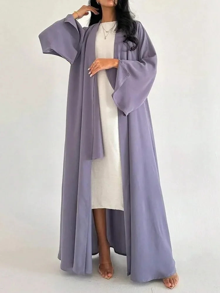Full Sleeve Loose Open Front Abaya Muslim Women Abayas Solid Kaftans Islamic Maxi Dresses Jilbabs Middle-East Ethnic Clothing