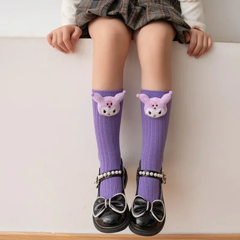 Kuromi Melody Cinnamoroll Kitty Cat Sanrio Socks for Children's Girls Cartoon Kawaii Korean Style Mid-Tube Trendy Student Socks