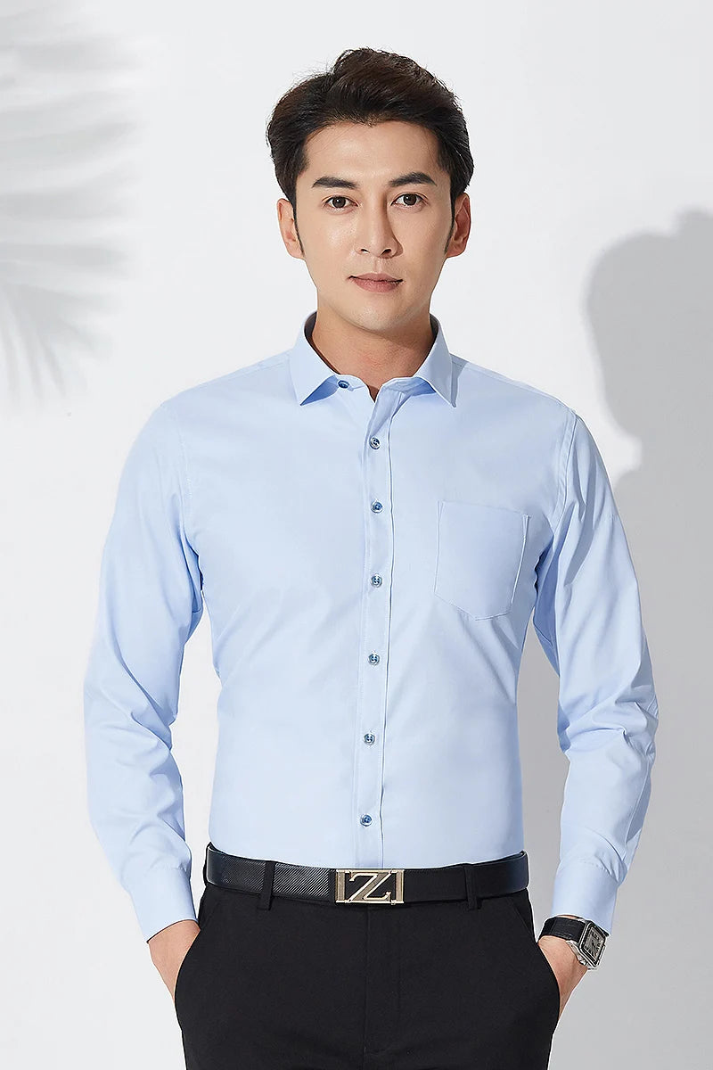2023 Non-Iron Solid  Soft Easycare Stretch Shirts Men Spandex Long Sleeve Dress Shirt Men Office Shirts Men Clothing