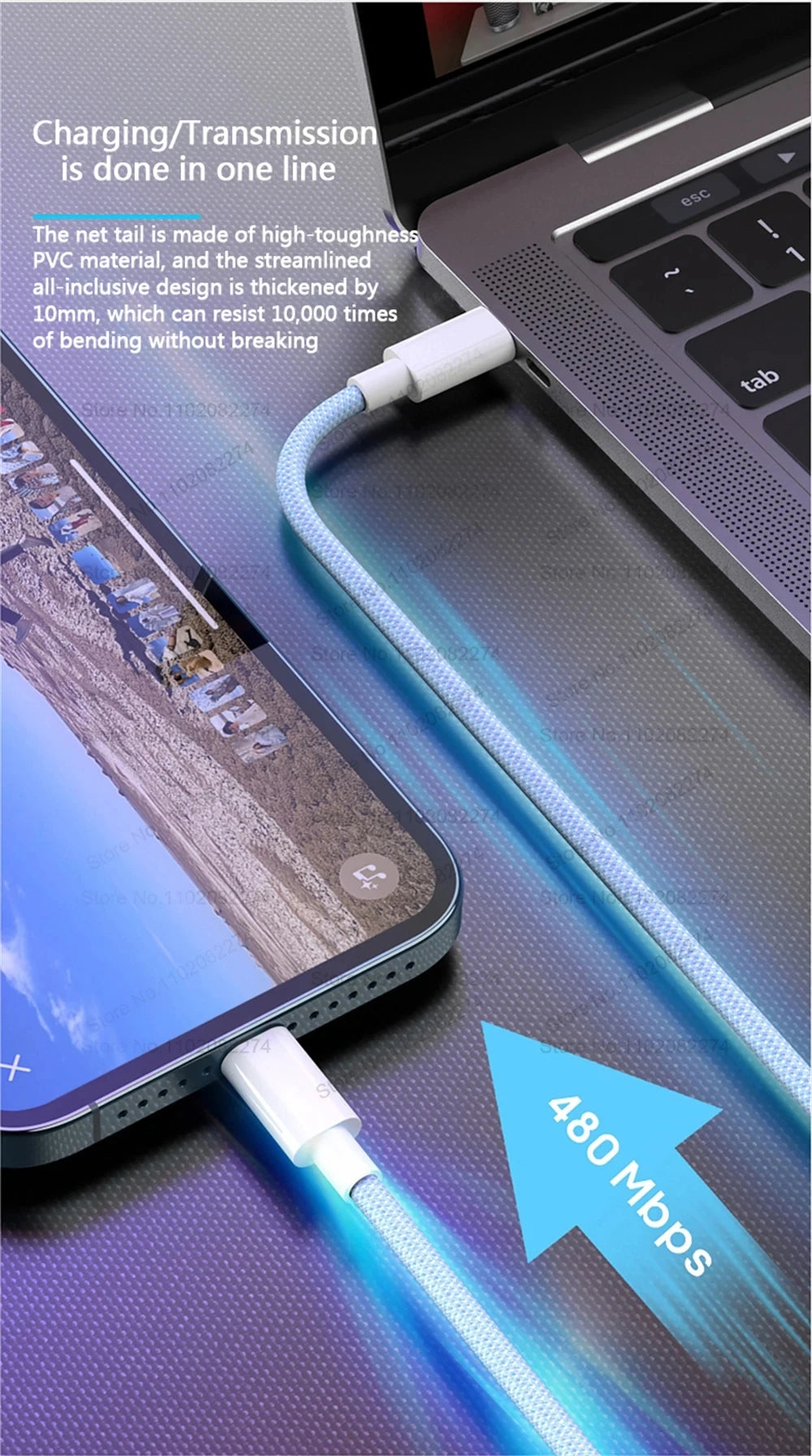 20W USB A to L Color Cable For iPhone 14 13 12 11 Pro XS Max XR XS X SE 8 7 Plus PD Fast Charge Type C Braid Cables Accessories