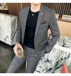 Men Luxury Slim Fit Check Suits Men Boutique Business Casual Formal Suits Sets Blazers+Pants Wedding Social Tuxedo Dress Homme