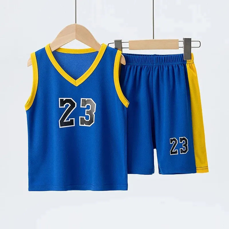 2 Pcs Summer Children's Quick Drying Sports Suit Boys' Comfortable And Breathable Multi-color Vest Girls' Running Casual Shorts