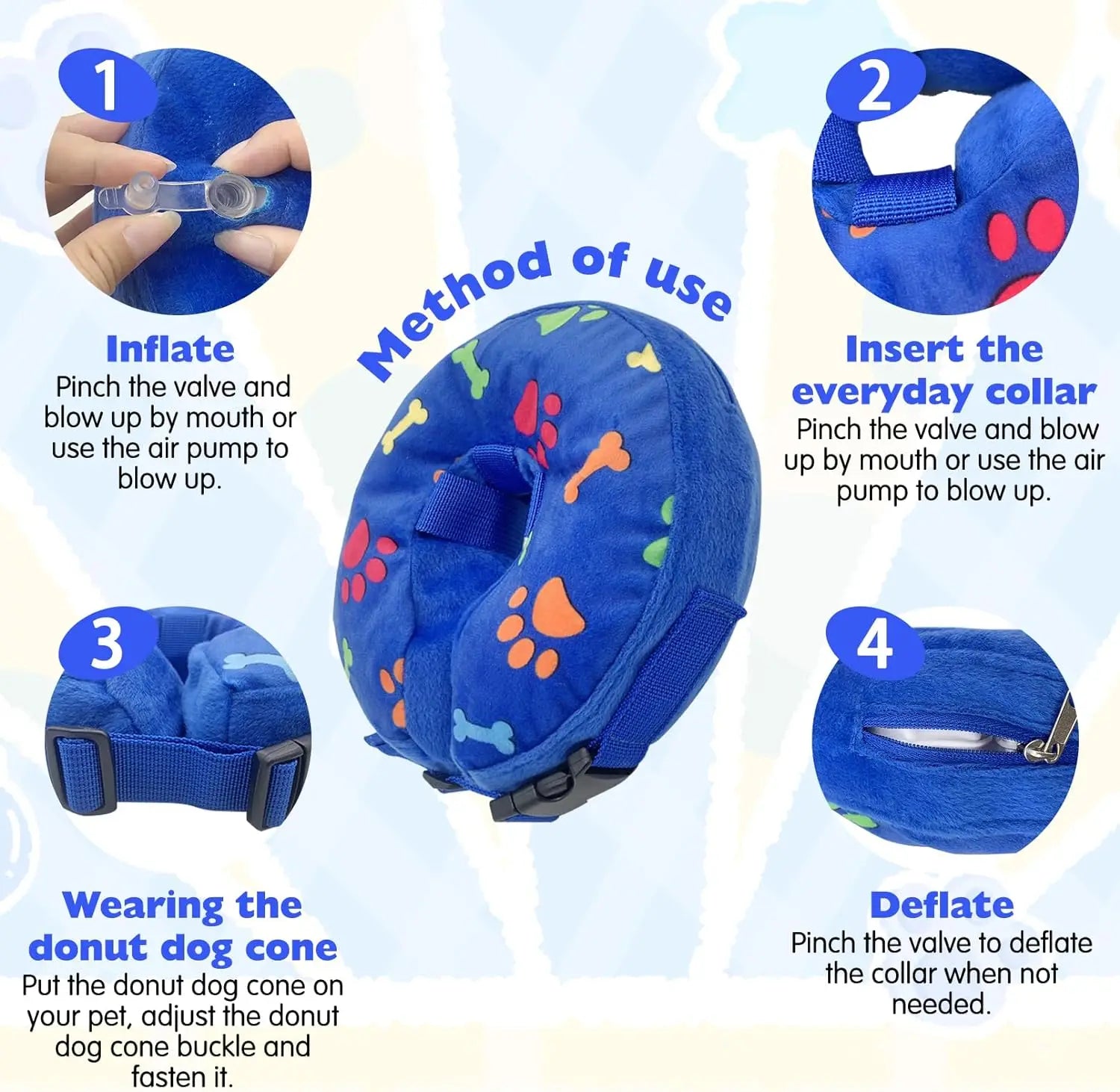 Soft Inflatable Dog Collar Elizabeth Cone Alternative, Post-Surgery Recovery Donut for Small to Large Dogs, Stops Licking Wounds