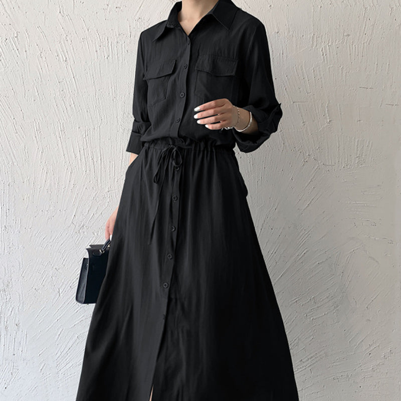 Matakawa Shirt Dresses for Women Solid Long Sleeve Japan Style Elegant Vestidos A-line Simple Fashion Casual  Dress Vintage