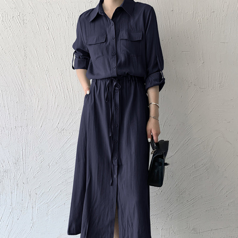 Matakawa Shirt Dresses for Women Solid Long Sleeve Japan Style Elegant Vestidos A-line Simple Fashion Casual  Dress Vintage