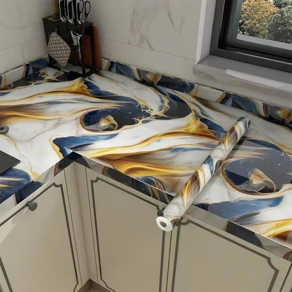 40cm Marble Pattern Kitchen Wall Stickers Self-Adhesive Oil-Proof Stain-Resistant Livingroom Resistant Home Decorative Wallpaper