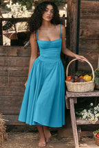 Elegant Spaghetti Strap Midi Dress Women Party Slim A Line Solid Suspender Lady Dresses New Spring Summer Fashion Sexy Vestidos