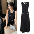 Lace Contrast Vest Dress Light Luxury and Fashionable Single-breasted Pleated 2025 Spring and Summer New Style Vintage Dress