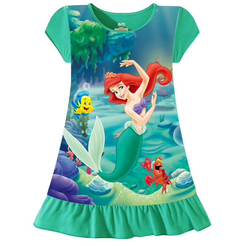 New Summer Anna Elsa Printing Cartoon Sleepwear Mermaid Girl Nightgowns Children Party Dresses Pajamas For Girls Dress