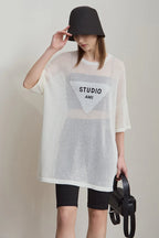 Amii Minimalist Women's Knitted Pullovers 2025 Summer Crew Neck Short-sleeved Casual Mid Long Loose Letter Jacquard Top 12542048