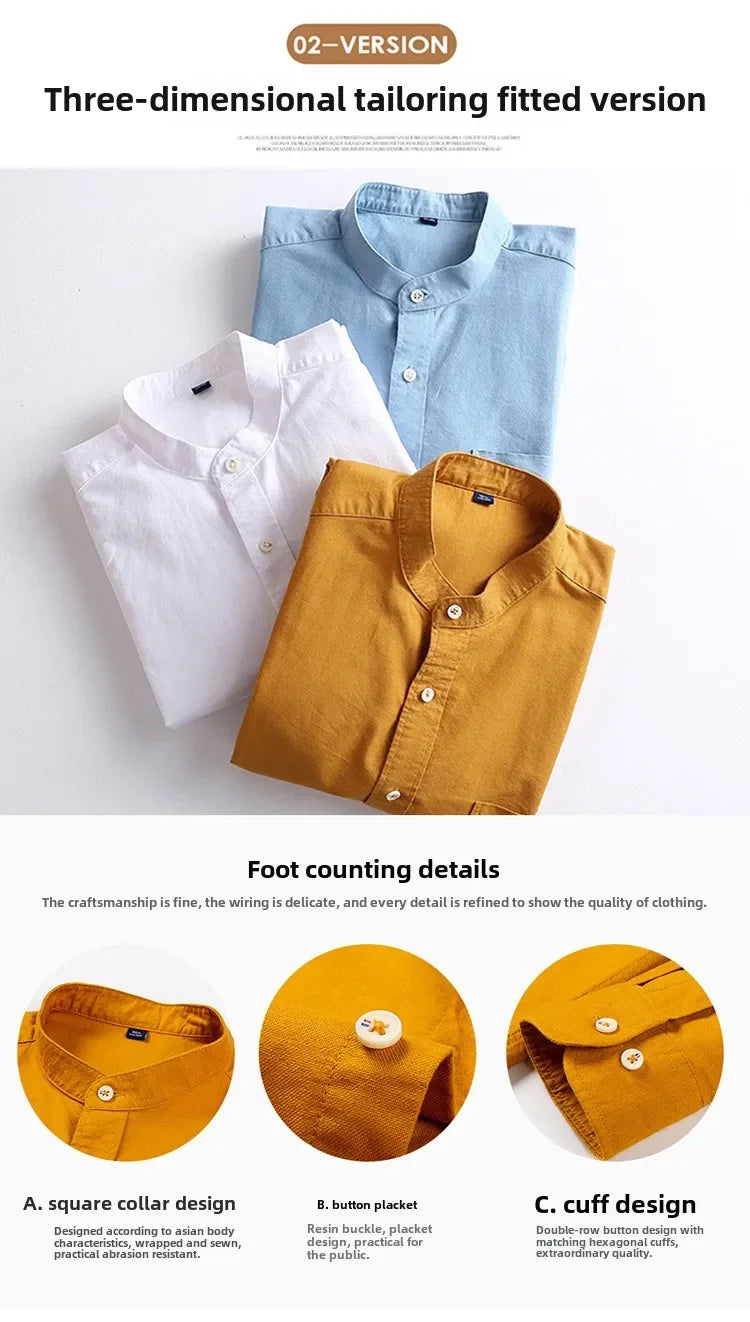 2025 Cotton Stand-up Neck Oxford Spinning Anti-wrinkle Casual  Spring  Autumn New Men's Shirt Jackets  Long Sleeve Shirt Men's