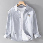High-end Shirt Men's Autumn Casual Top Little Tiger Embroidery White Inch Shirt Versatile Simple Shirt Trend
