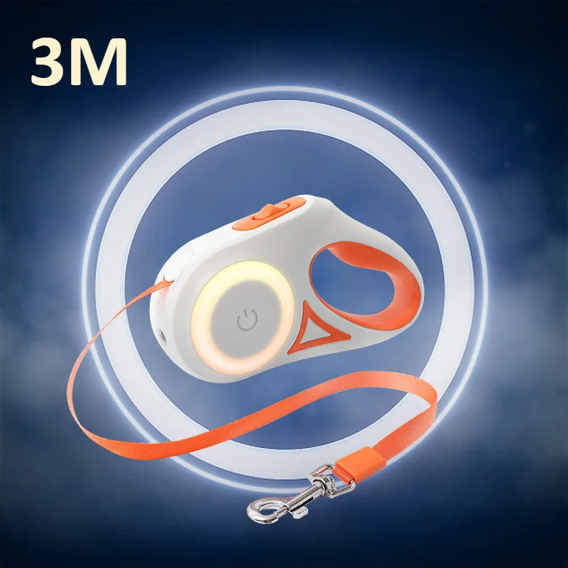 3/5M Automatic Dog Leash Retractable LED Luminous Leading Fashion Light Straps for Dog Puppy Pet Flexi Walking Running Lead