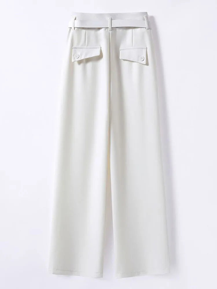 Female Formal Straight Suit Pants Women Office High Waist Wide Leg Pantalones With Belt Spring Fall Korean Casual Loose Calca