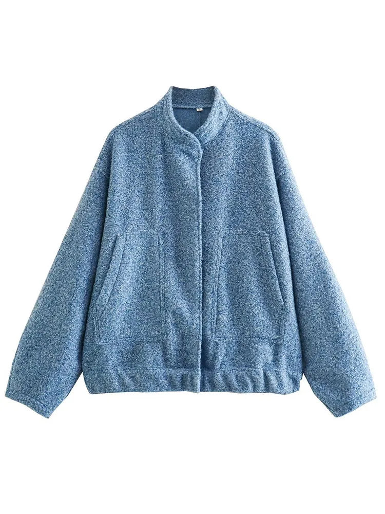 MiuKoMiYa Army Green Short Wool Blend Bomber Jackets For Women Winter Outdoor Women's Woolen Blend Coat Women Loose Wool Jacket