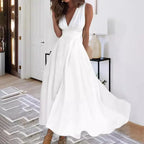Women'S Fashion Casual Dresses Spring And Summer Solid Color Sleeveless V Neck Side Zipper Style Long Dress Elegant Sundress